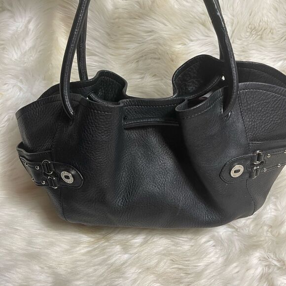 Cole Haan Black Pebbled Leather Hobo medium shoulder bag silver tone accents - Picture 7 of 16